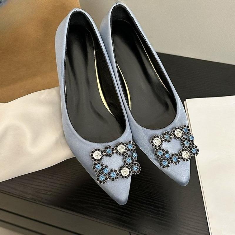 

Inside Heightened Single Shoes Fashion Pointed Toe Shallow Mouth Slip-on Soft Sole Low Top Shoes 35 синий