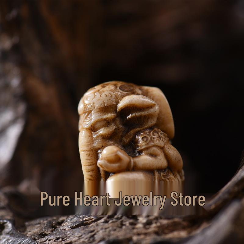 Ręcznie Rzeźbiony Wisiorek Ganesha z Rogu Jelenia Pixiu Netsuke DIY Koraliki Buddyjskie Biżuteria.
