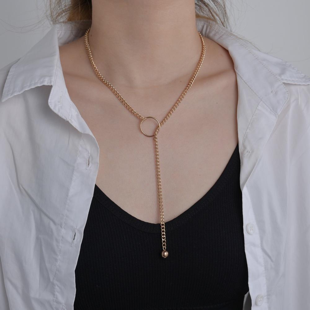 Simple chain Metal circle Long necklace Adjustable collarbone chain Internet celebrity neck chain Female