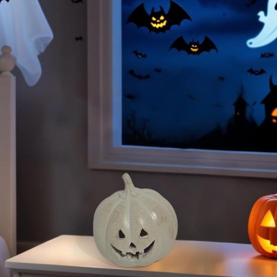 Halloween Gresskarfigur Håndskåret Resin Gresskarstatue Håndlaget Borddekorasjon til Hjem Veranda Inngangsdør Peishylle Romdekor