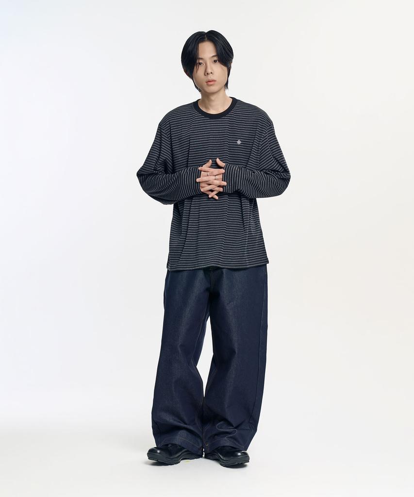 SLOW RECORD HOUSE Striped Long Sleeve_Black