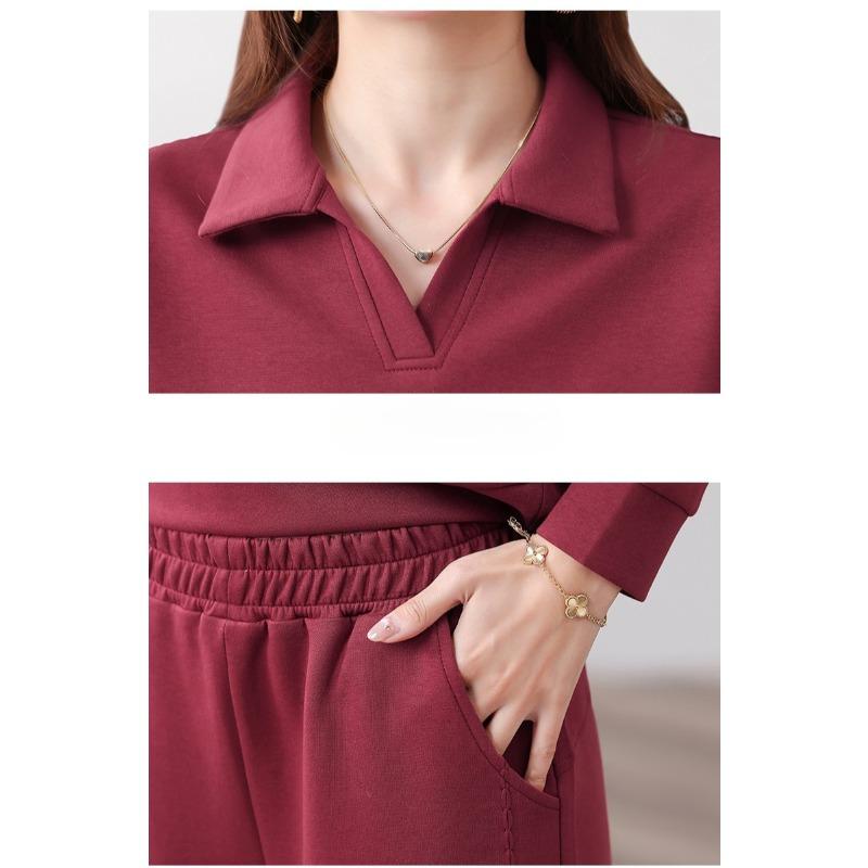 Spring Autumn Fashion Lapel Two Piece Pants Suit Women Casual Sportswear for Square Dance and Daily Leisure Time