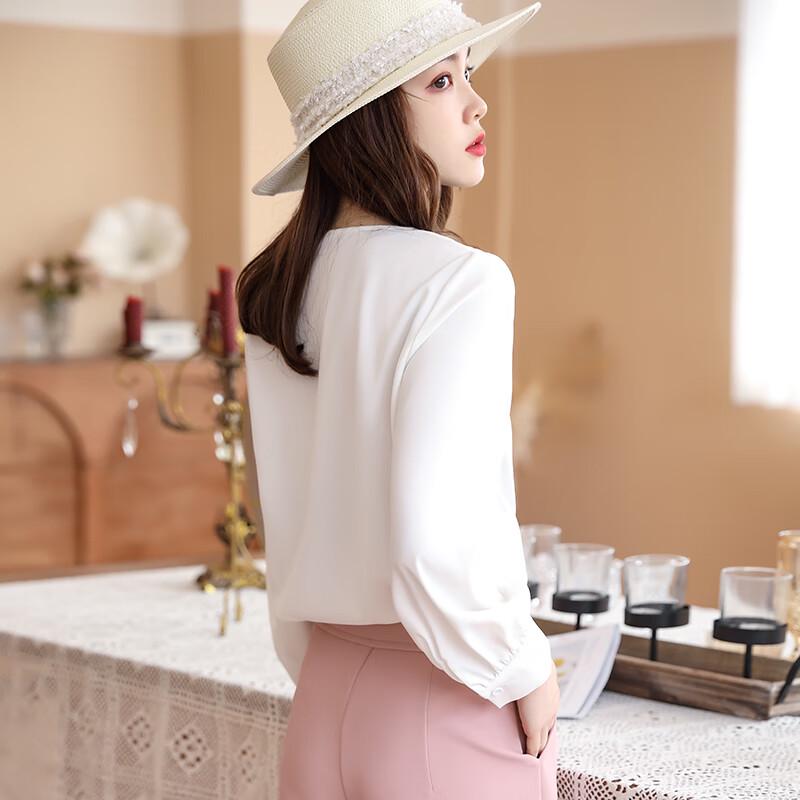 Teloroom Women's V-Neck Chiffon Long Sleeve Blouse