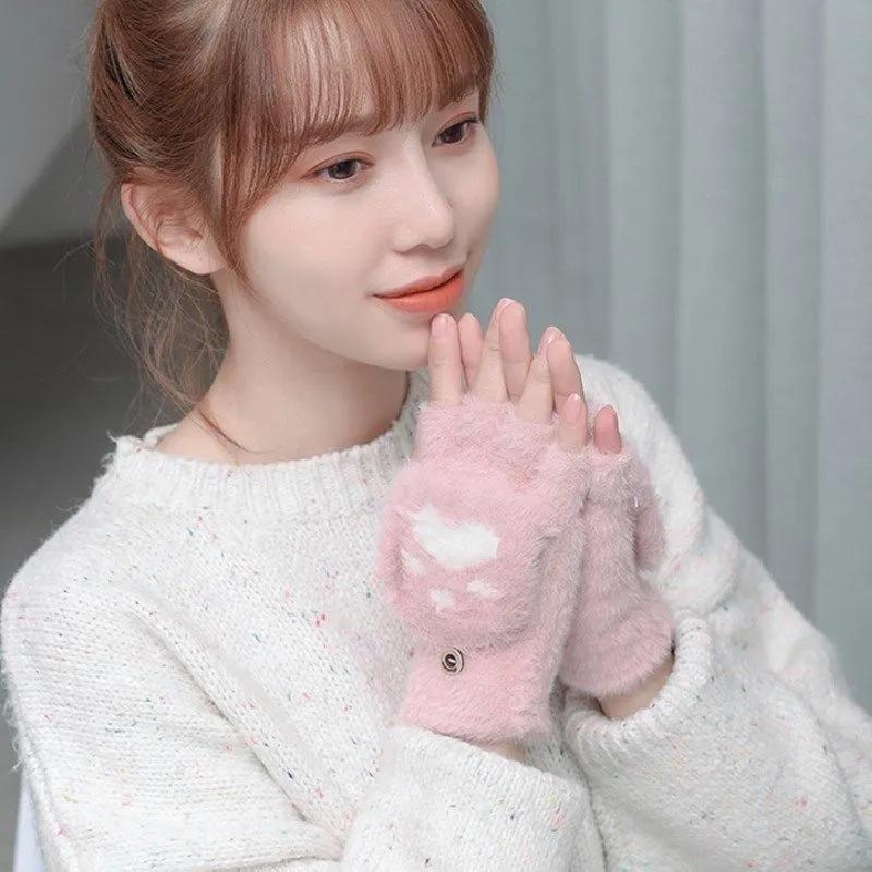 

Захищені від холоду пальці Осінь Зима Рукавиці для в’язання Рукавички з сенсорним екраном Теплі рукавички Рукавички на півпальця рожевий