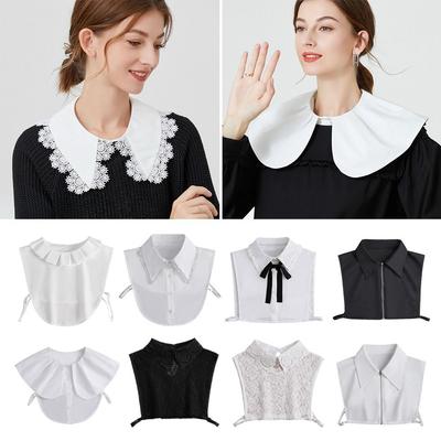 Fashion  Front Tie White Fake Collar for Women Stand Detachable Collar Fake Girls Vintage Lace Ladies False Blouse Collar