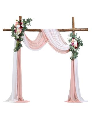 VEVOR Artificial Wedding Arch Flowers Kit, Pink Wedding Arch Flowers with Drapes Kit (Pack of 4) - 2 Pcs Floral Arrangement, 2 Pcs Sheer Drapes