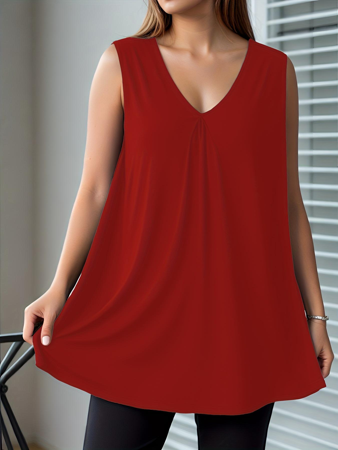 

New 2026 Summer Collection: Plus Size Women s Solid Color V-neck Sleeveless Vest 3XL brick червоний колір