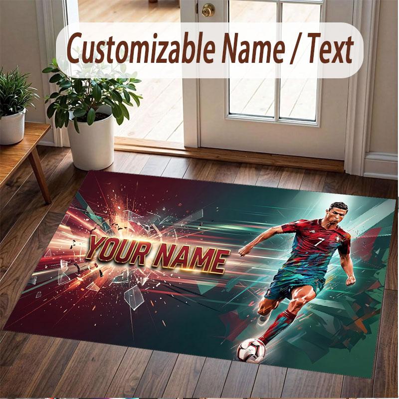 Custom Rug Cristiano Ronaldo Pattern Print Name Text Soft Non‑Slip Floor Carpet for Home Indoor Decoration