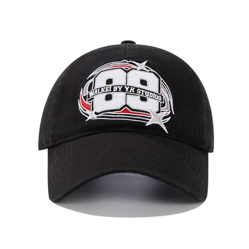 New baseball hat embroidery No. 89 simple Korean men's and women's wide brim personalized versatile black and white cap