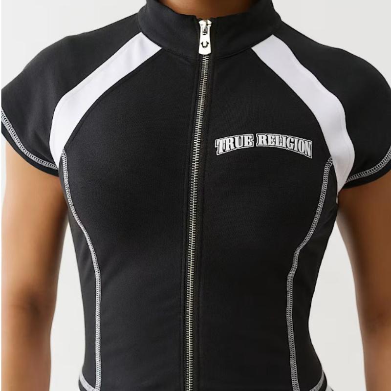

Y2K retro casual slim zipper short reverse line top L