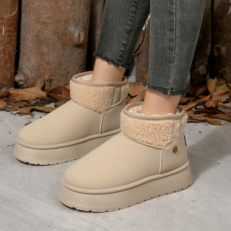 Casual Metal Decoration Mix Color Snow Boots Women 2025 Winter Warm Short Plush Ankle Booties Comfort Thick Bottom Fur Boots