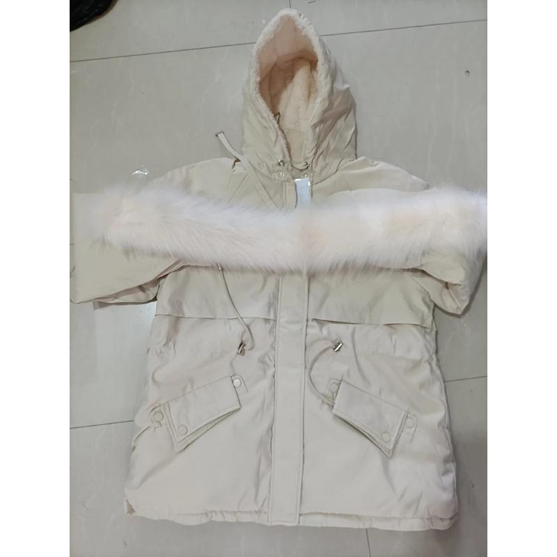 Cotton Padded Plus Size 2XL Winter Big Fur Jacket Women Loose Slim Warm Hooded Parka Coat Down Jacket