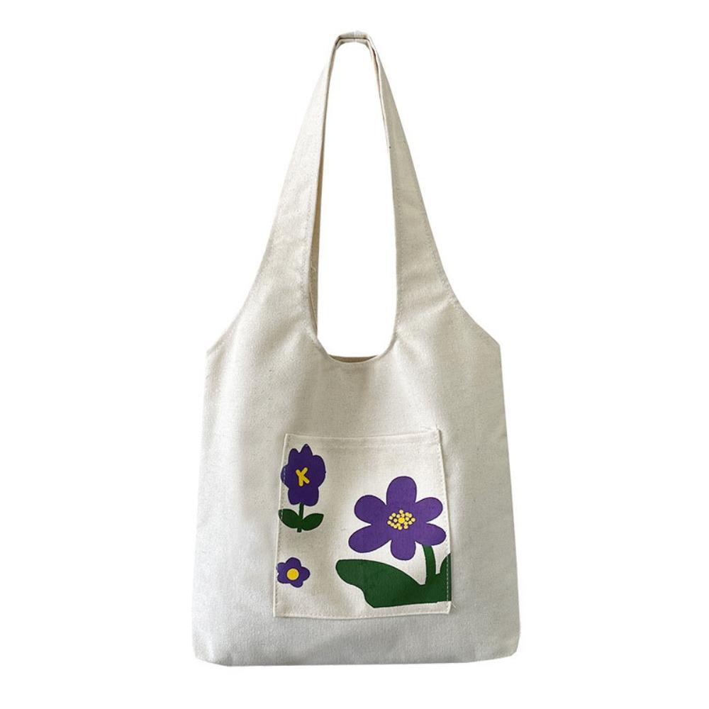 Korean Style Canvas Shoulder Bag Large Capacity Women's Armpit Bag Cute Flower Tote Bag Girls