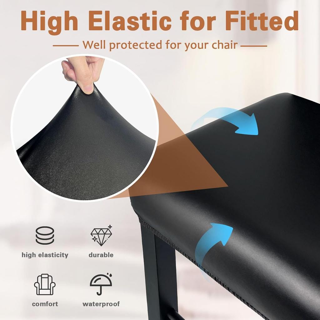 PU Leather Bar Stool Covers Rectangular 100% Waterproof Oilproof Stool Covers Thicker Leather Saddle Stools Slipcover