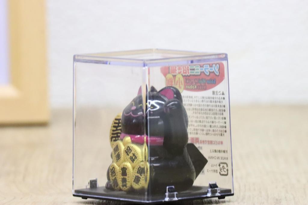 Castle Enterprises Mini Waving Cat Set of Bulk A Delightful Japanese Souvenir for Comes in a Clear Case Maneki-neko [Oval] (Black) Solar-Powered,