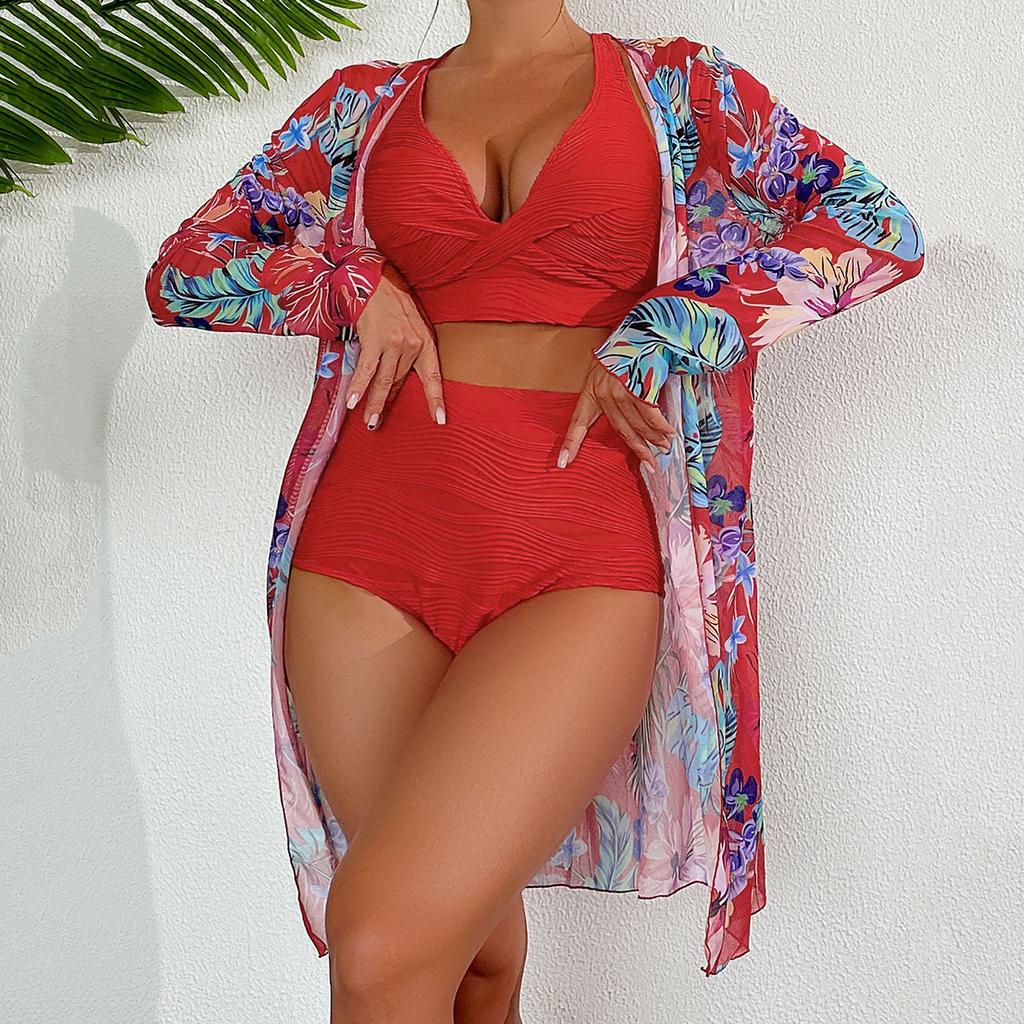 Swimwear Plus Size Women High Waist Bikinis 2025 Sexy 3 Piece Bikini Set Cover Up Swimsuit For Women