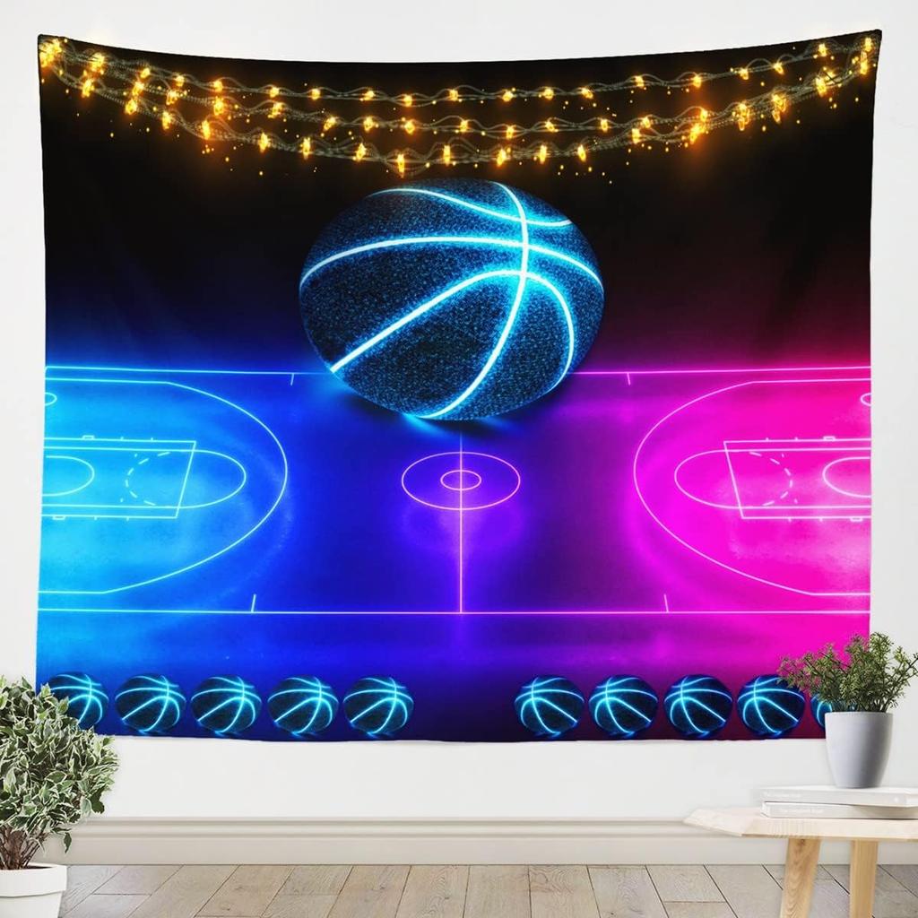 Sports Theme Tapestry for Teen Boys Gift Basketball Tapestry 3D Print Ball Games Wall Hanging For Bedroom Living Room Dorm Decor