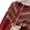 Women's Red Fair Isle New Year Knit Cardigan - Soft, Fluffy Luxury Sweater Coat for Autumn/Winter 