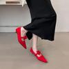 New Chinese style Chinese knot small red shoes women's 2025 spring and autumn new Mary Jane shoes red light mouth single shoes satin