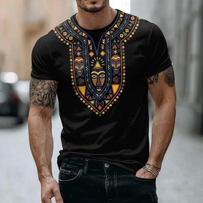 Herren Afrikanische Stammesmaske T-Shirt Ethnisch Dashiki Stil Grafik-T-Shirt Schwarz Kurzarm Lässiges Oberteil Kleidung Bekleidung S M L XL XXL XXXL