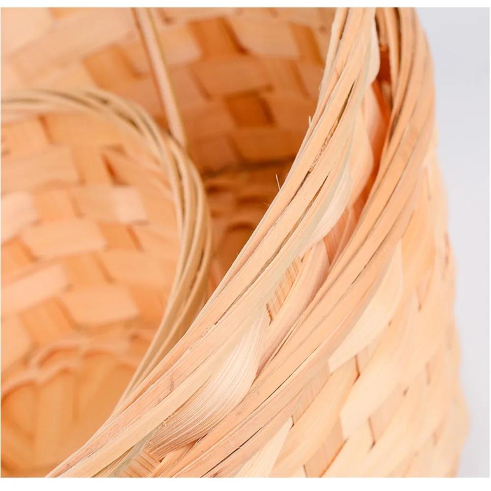 New Handmade Storage Basket Kitchen Accessories Durable Rattan Fruit Basket Multifunction Long Handle Bamboo Flower Basket