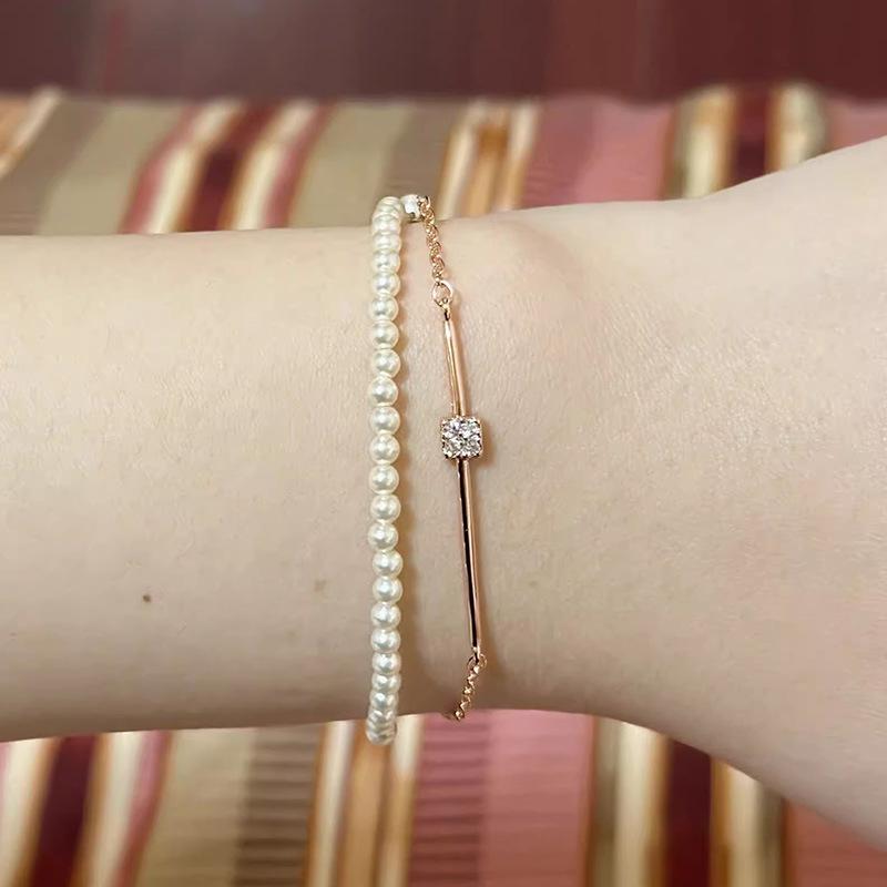 S925 Sterling Silver 18k Gold Plated Sugar Cube Bracelet with Zircon for Women