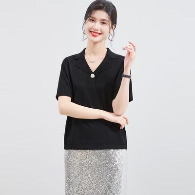 Women's Wool Blend Short Sleeve Knitted Polo Sweater