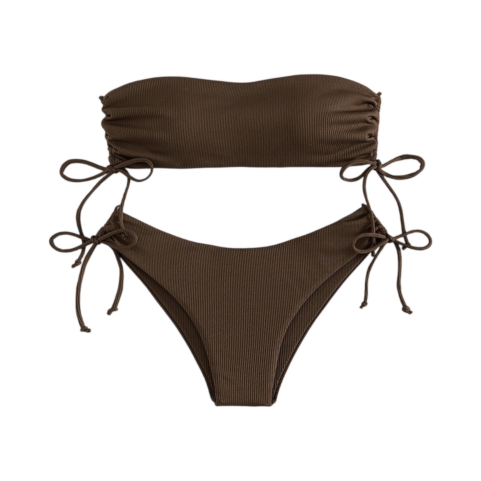 Women s Color Sexy High-end Strapless Bikini Two-piece Swimsuit S кофейный