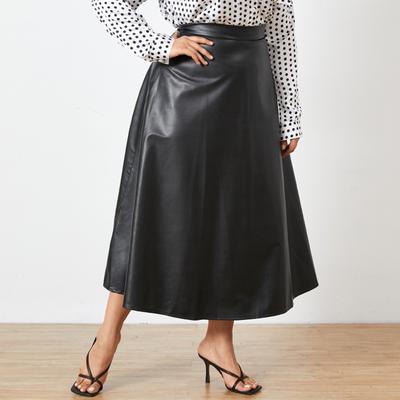 Ανοιξιάτικη γυναικεία μόδα ψεύτικο δέρμα Μεγάλη κούνια μακριά φούστα Ψηλόμεση πλισέ Μονόχρωμη Casual Loose Maxi Φούστες Plus Size Celmia FZH