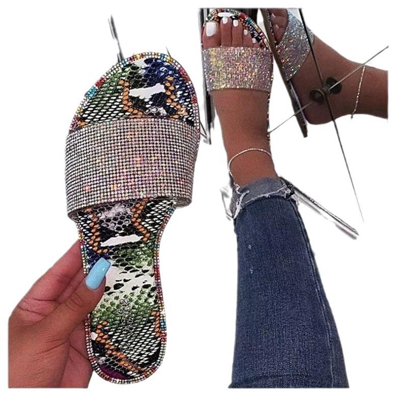 42 Large Size 43 Rhinestone Cool Slippers Women's One-word Drag Women's Sandals Summer New Slippers Wshi