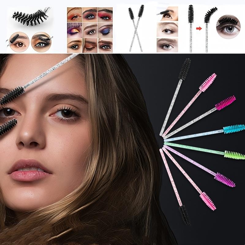 50-200 Stück Einweg-Wimpern-Mascara-Bürsten mit Kristallgriffen Inklusive Aufbewahrungsbox Reisepackung Borsten für Make-up-Zubehör