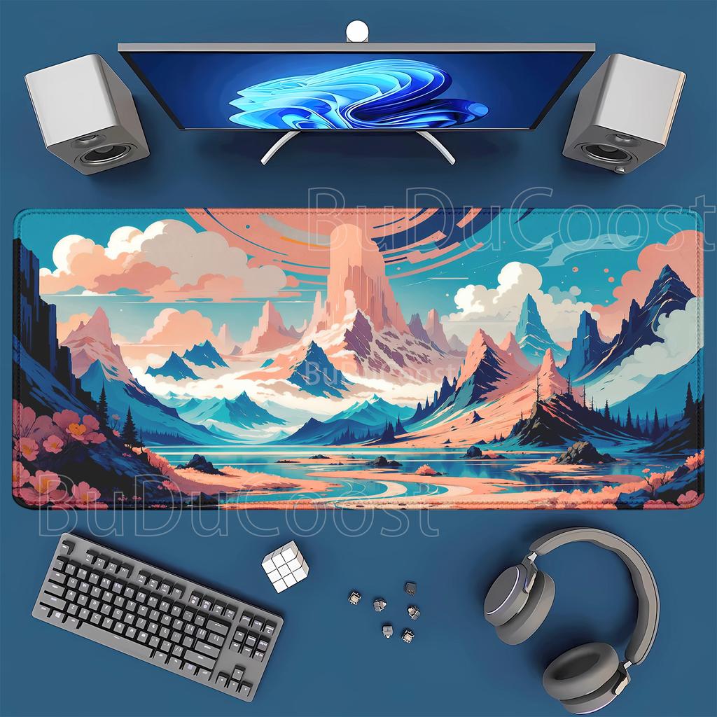 Gaming Mouse Pad Landscape Mountain Sunset Cartoon Rubber HD Printing Scenery Mousepad XXL Keyboard Overlock Xmm Desk Mat