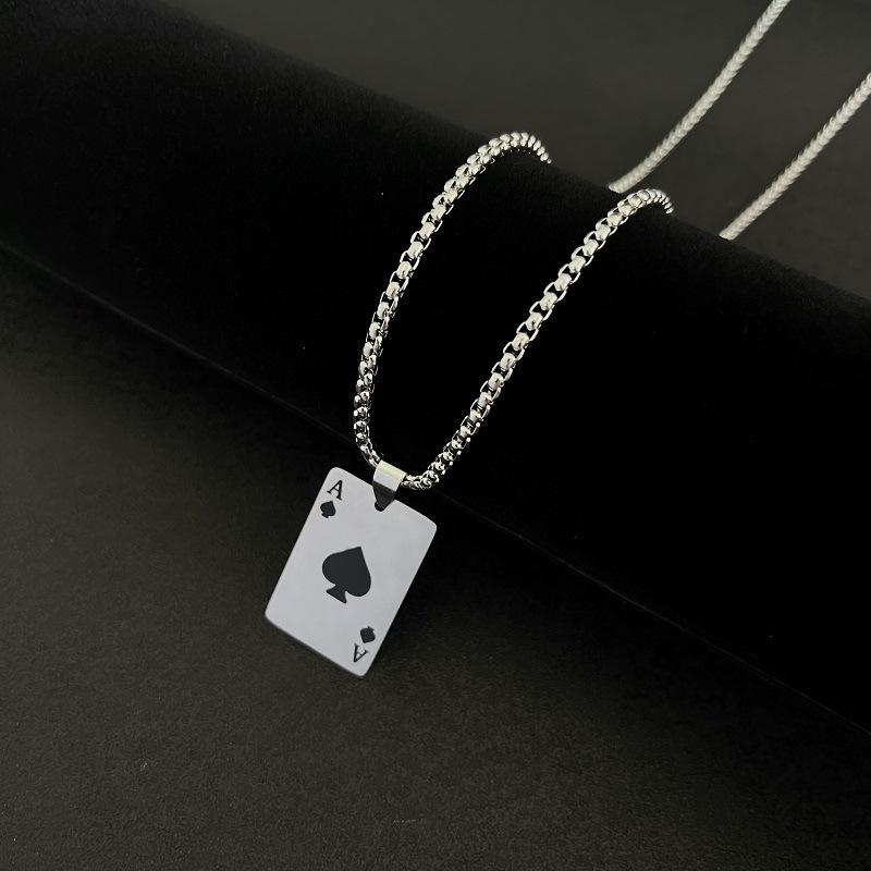Titanium Steel Hip Hop Necklace Versatile Stainless Steel Sweater Chain Men's and Women's Personalized Poker Pendant