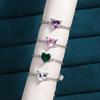 Pink Purple Green Zircon Heart Pull-out Chain Adjustable Rings For Women Fashion New Jewelry Gift Party Wedding Anillos Mujer