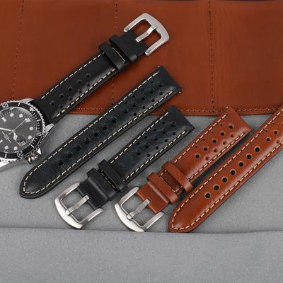 Watchband Quality Leather Watch Strap 20mm 22mm Retro Handmade Porous Watchband Khaki Brown Wristband Belt 18 19 20 22mm Watch Accessories