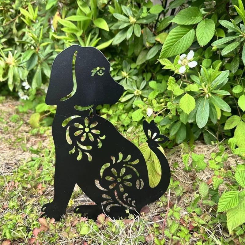Y5JC 1/2Pcs Black Silhouettes Yard Stakes Animal Silhouettes Dog Stake Garden Stake