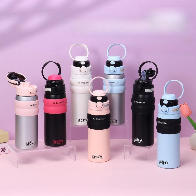 550ml Dual Drink 316 Stainless Steel Insulated Water Bottle, One Click Flip Straw Sports Tumbler for Women Gym Commute