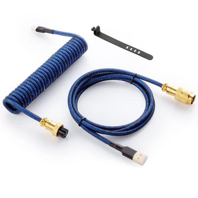 GUNMJO Starlight Coil Keyboard Cable for Gaming Mechanical Keyboard Cable with Detachable Metal To Blue with Gold Aviator Connector USB-C Keyboards,