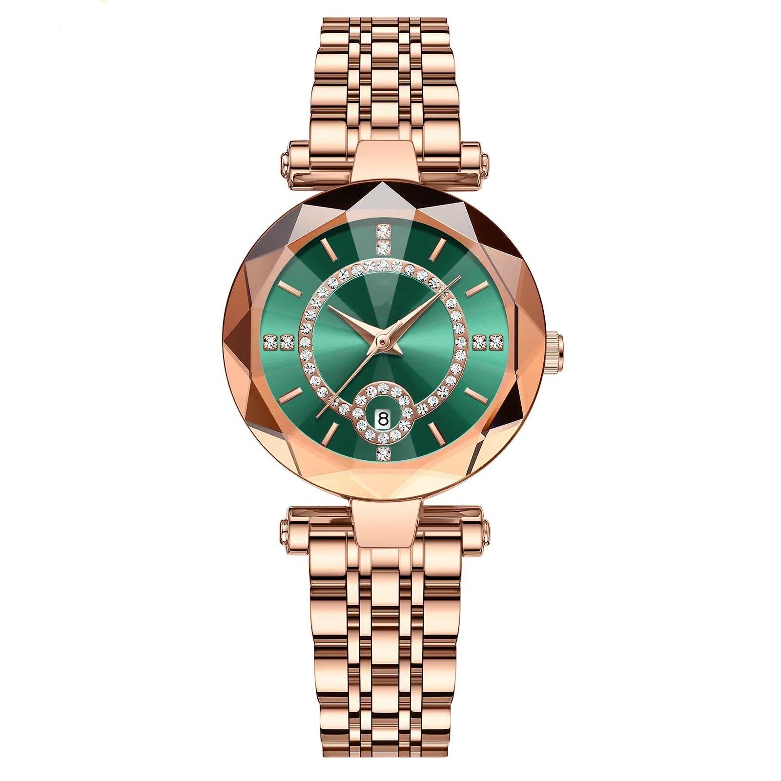 

Женские кварцевые часы со стразами, водонепроницаемые, с календарем, наручные часы из нержавеющей стали