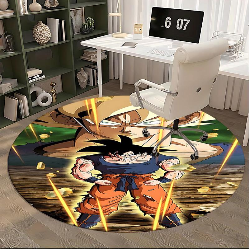 1 Stück Dragon Ball Z Goku Super Saiyan Runder Teppich - Anime Cartoon Design Stuhlmatte, Rutschfester Teppich für Büro, Heimdekoration, Wohnzimmer