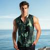 Men's Fashion Printed Sleeveless Lapel Button-Down Shirt Vest Top