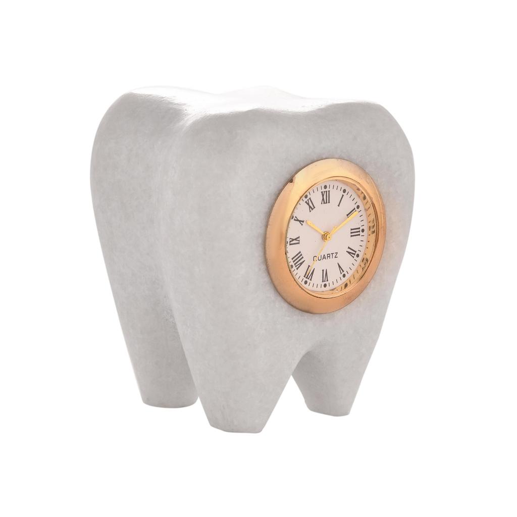 Marble Tooth Shape Table Clock for Dentist | Handmade Dental Clinic Desk Clock | Quartz Marble Clock for Doctor Office, Clinic & Gift | Size 6×4×7 cm
