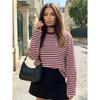 Damen Langarmshirts Rundhals Lockerer Pullover Damen Herbst Freizeit Gestreiftes Oberteil Streetwear