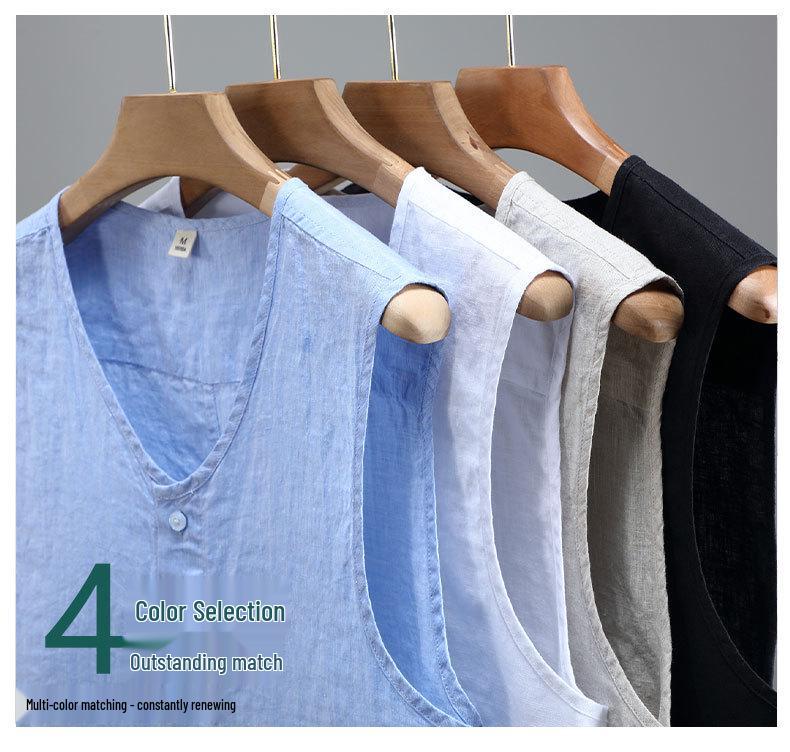 Men's Sleeveless Washed Linen Vest - Retro, Breathable, and Lightweight In Solid Summer Colors