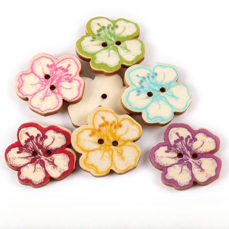 10pcs Rustic Handmade Wooden Buttons, Decorative Hand-Painted DIY Floral, Butterfly & Tree Designs for Crafts