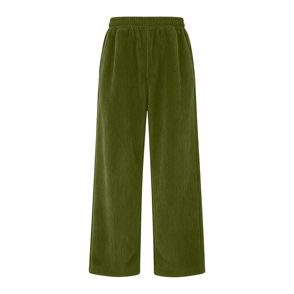 Pantalones de pana para hombre de cintura alta con bolsillos de corte holgado pierna recta ancha color casual