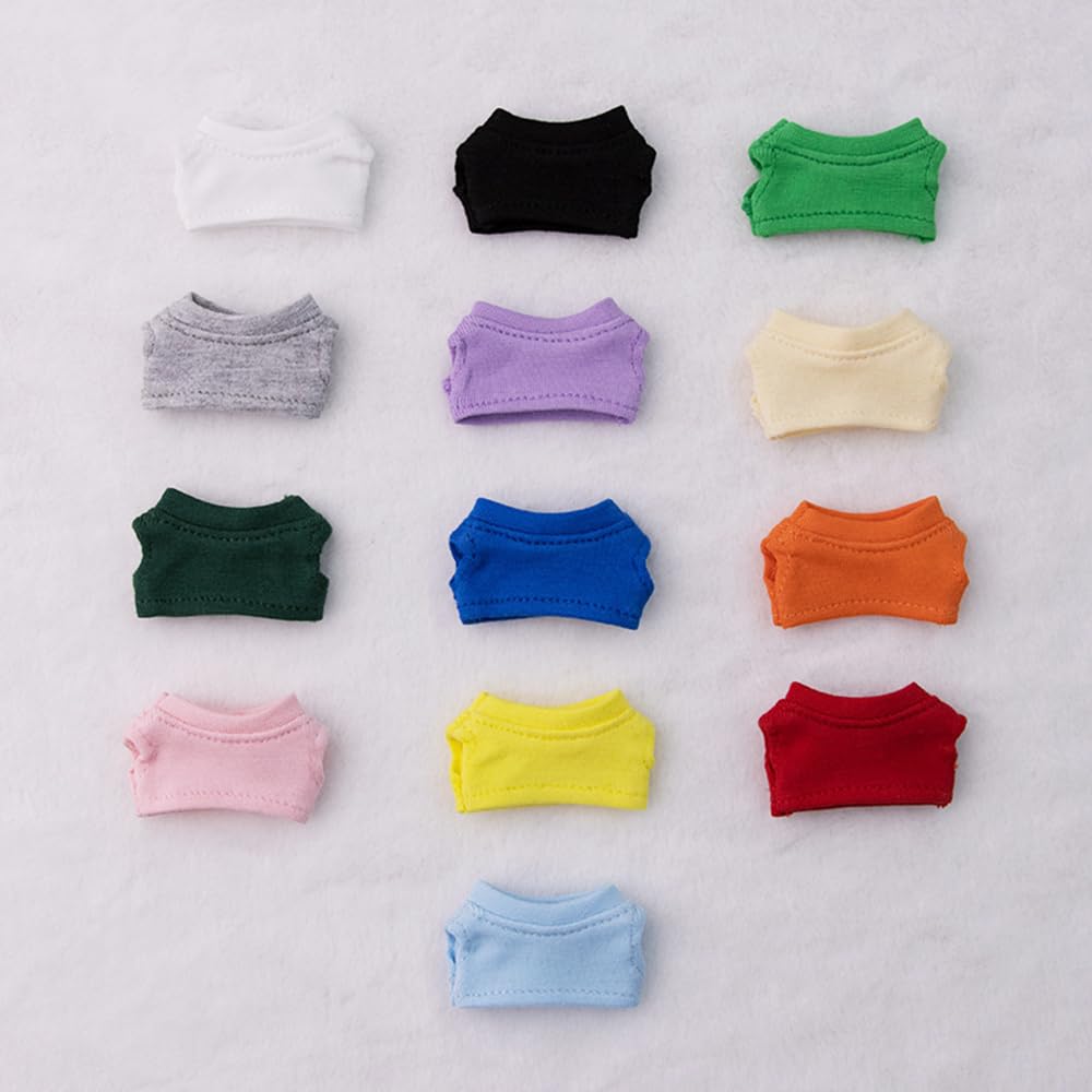 Niannyyhouse 5cm & 7cm Plush Clothes, Plain T-Shirt Set of 2, Cotton Doll Outfits, Accessories, Dress-Up (a1)
