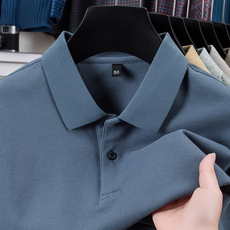 New Pure Cotton Men's High-End Polo Shirt - Short Sleeve, Lapel, Solid Color, Casual Summer T-Shirt