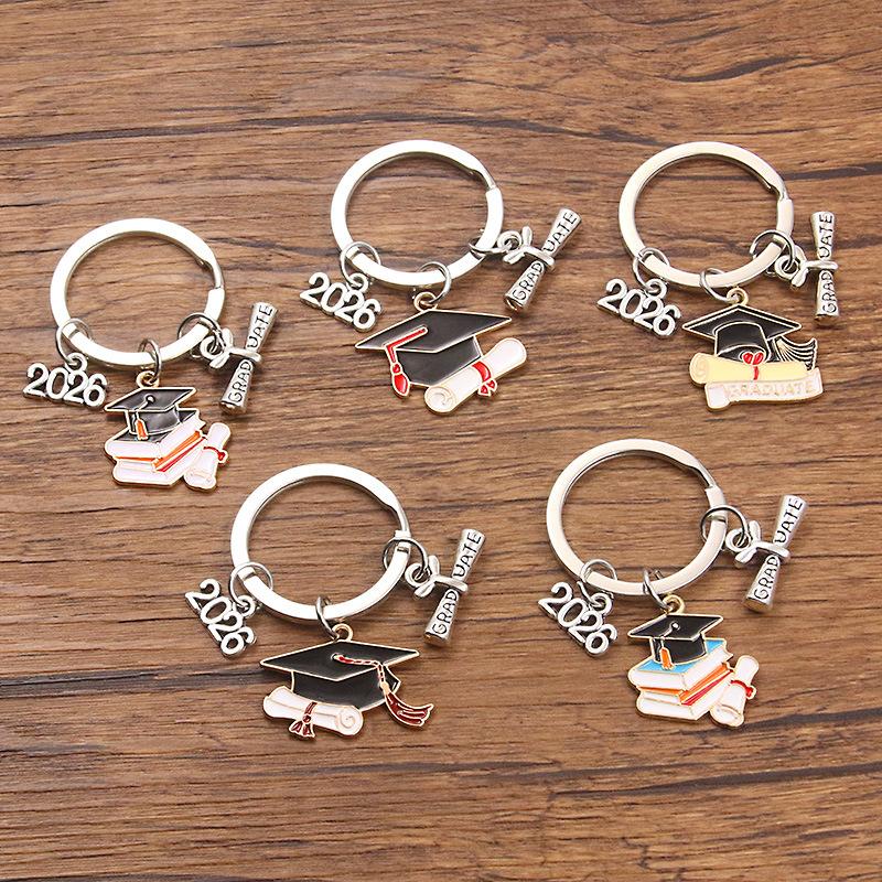 Doctoral Hat Graduation Cap Keychain 2026 Metal Pendant Gown Bag Keyring Fashionable Celebration Gift for College Students