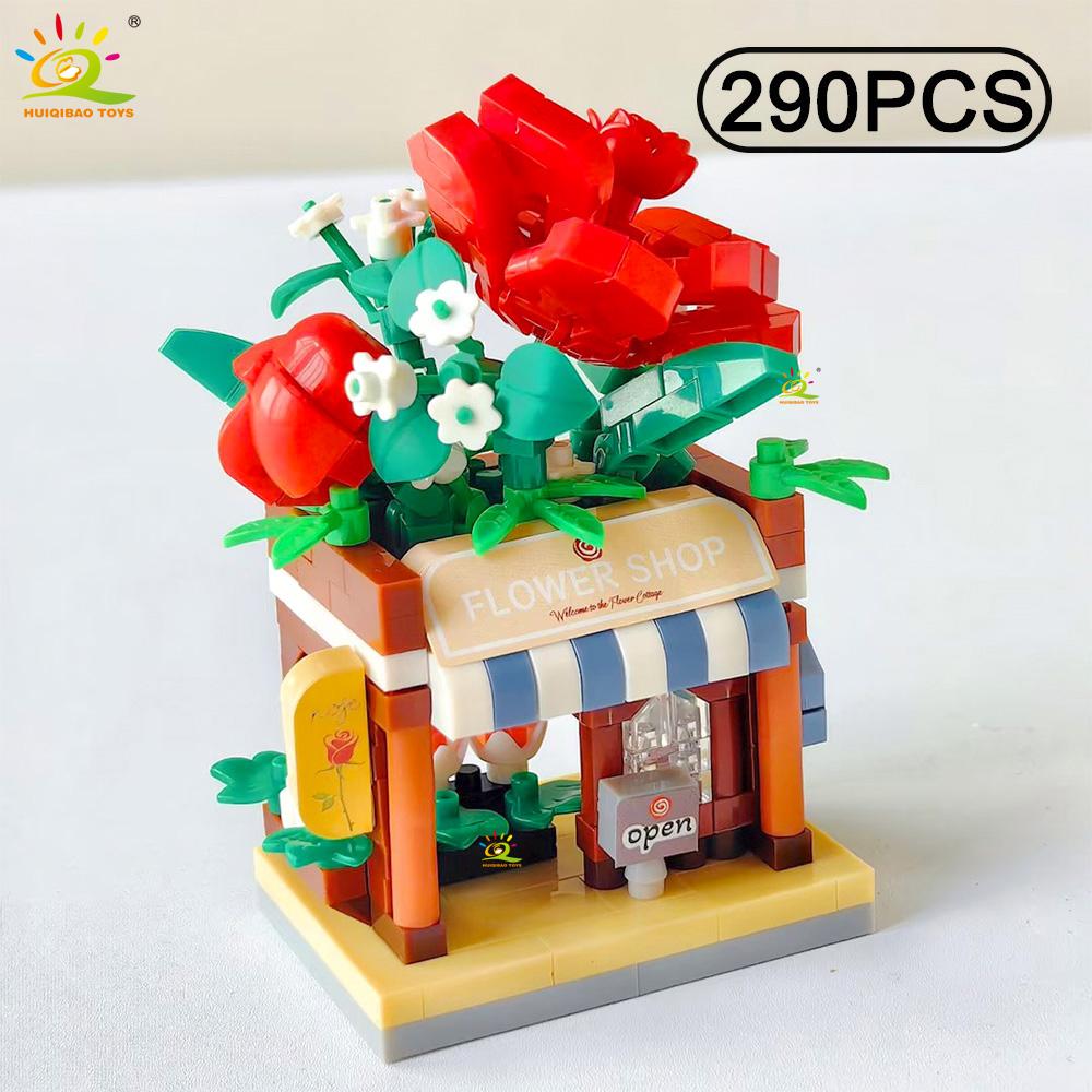 Non-Toxic Cute Moc Flower Store Model Micro Building Block Street View Shop Model Mini Brick Toy For Children Desk Home Decor.